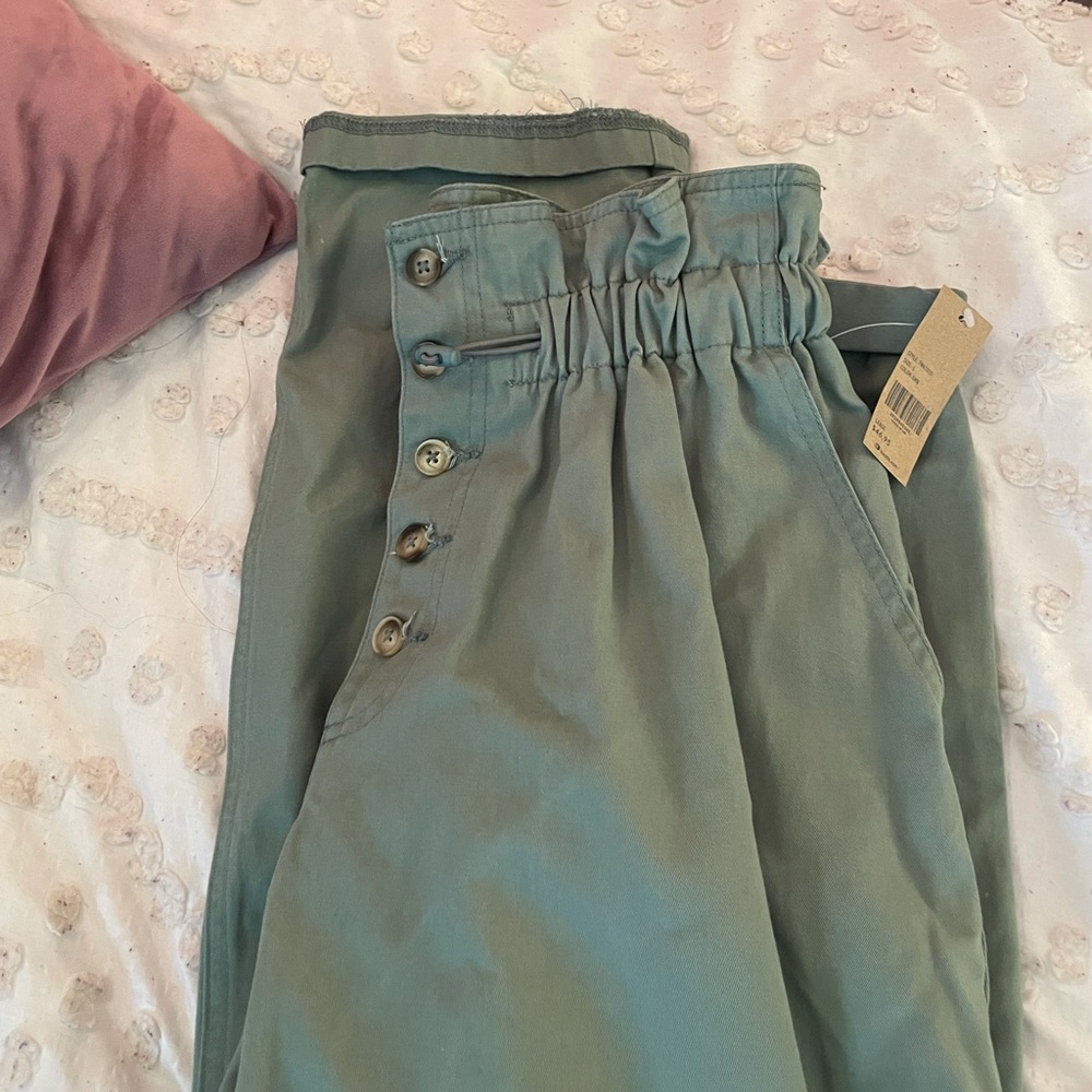 Olive Green Paper Bag Pants Jeans